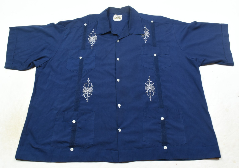 Vintage Maya Real Sanforized Guayabera Shirt Mens 50 Blue Short Sleeve Button-Up